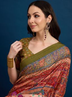 Akhilam - Womens Dola Silk Peach Woven Design Saree with Unstitched Blouse