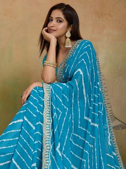 Akhilam - Women Blue Georgette Printed Saree with Unstitched Blouse
