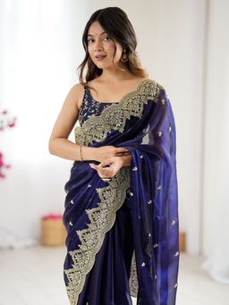 Akhilam - Chiffon Purple Saree with Unstitched Blouse