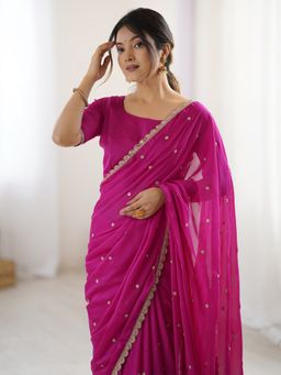 Sareemall - Pure Georgette Pink Embellished Saree with Unstitched Blouse