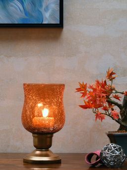 At Home by Nilkamal - Hurricane Radiance Metal & Glass Candle Stand|Pack of 1|31 x 21 cm|Rust & Gold