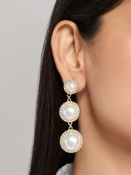 Pipa Bella by Nykaa Fashion - White and Gold Pearl Embellished Drop Earrings