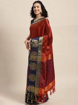 Vastranand - Maroon Woven Design Banarasi Saree with Unstitched Blouse