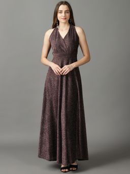 SHOWOFF - Womens Wrap Maroon Self Design Maxi Dress