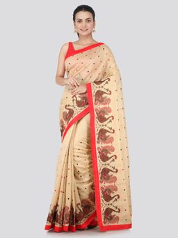 PinkLoom - Women's Dupion Silk Saree With Unstitched Blouse Piece,Beige
