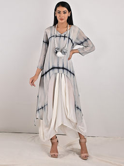 Bohame - Eira Light Grey High-Low Cowl Boho Dress with Neckpiece (Set of 2)