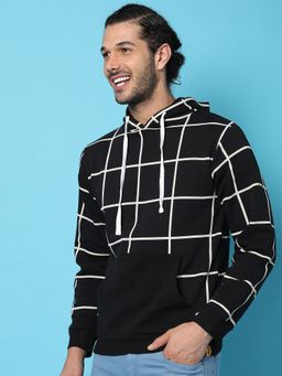 Campus Sutra - Checked Hooded Sweatshirt Kangaroo Pocket
