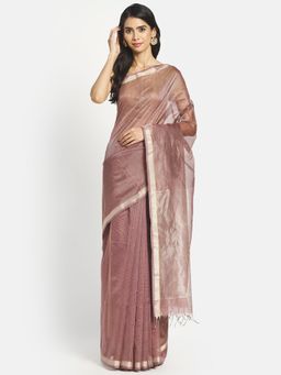 Fabindia - Purple Cotton Silk Maheshwari Woven Saree without Blouse