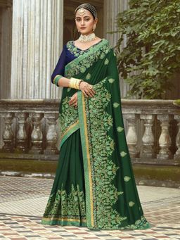 Odette - Green Stunning Embroidered Art Silk Saree with Unstitched Blouse