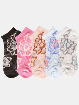 NEXT2SKIN - Women Multi-Color Floral Pattern Cotton Socks (Pack of 5)