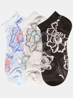 NEXT2SKIN - Women Blue Grey & Black Floral Pattern Cotton Socks (Pack of 3)
