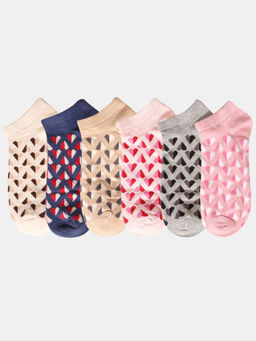 NEXT2SKIN - Women Multi-Color Heart Pattern Cotton Socks (Pack of 6)