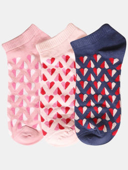NEXT2SKIN - Women Pink & Navy Blue Heart Pattern Cotton Socks (Pack of 3)
