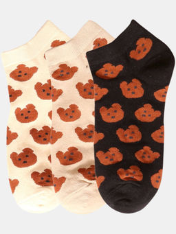 NEXT2SKIN - Women Cream Beige & Black Animal Pattern Cotton Socks (Pack of 3)