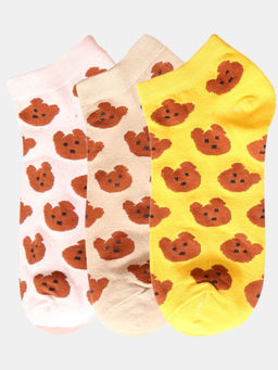 NEXT2SKIN - Women Cream Beige & Yellow Animal Pattern Cotton Socks (Pack of 3)