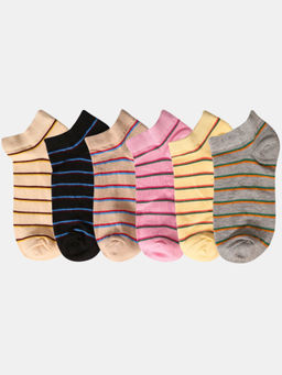 NEXT2SKIN - Women Multi-Color Striped Pattern Cotton Socks (Pack of 6)