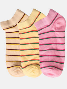 NEXT2SKIN - Women Beige Yellow & Pink Striped Pattern Cotton Socks (Pack of 3)