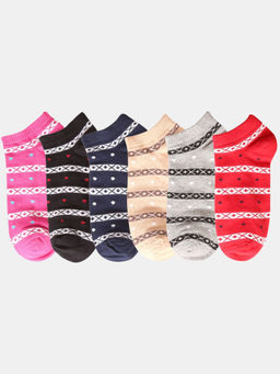 NEXT2SKIN - Women Multi-Color Striped Pattern Cotton Socks (Pack of 6)
