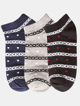 NEXT2SKIN - Women Navy Blue Grey & Black Striped Pattern Cotton Socks (Pack of 3)