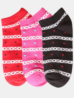 NEXT2SKIN - Women Red Pink & Black Striped Pattern Cotton Socks (Pack of 3)