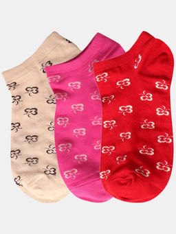 NEXT2SKIN - Women Beige Pink & Red Floral Theme Cotton Socks (Pack of 3)