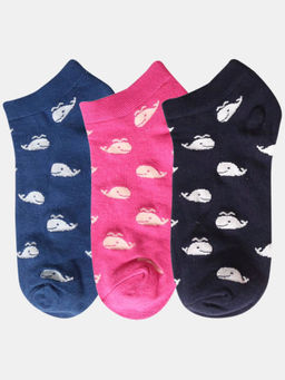 NEXT2SKIN - Women Navy Blue & Pink Marine Theme Cotton Socks (Pack of 3)