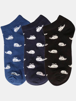 NEXT2SKIN - Women Navy Blue & Black Marine Theme Cotton Socks (Pack of 3)