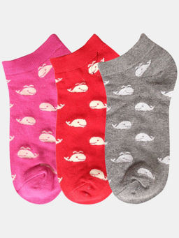 NEXT2SKIN - Women Pink Red & Grey Marine Theme Cotton Socks (Pack of 3)