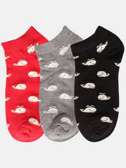 NEXT2SKIN - Women Red Grey & Black Marine Theme Cotton Socks (Pack of 3)