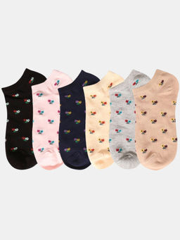 NEXT2SKIN - Women Multi-Color Flowered Pattern Cotton Socks (Pack of 6)