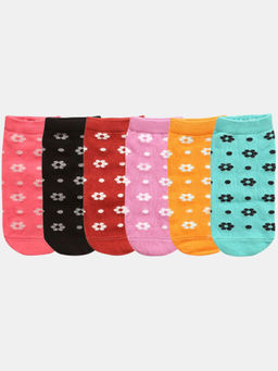 NEXT2SKIN - Women Multi-Color Bloom Pattern Cotton Socks (Pack of 6)