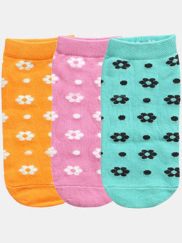NEXT2SKIN - Women Pink Yellow & Blue Bloom Pattern Cotton Socks (Pack of 3)