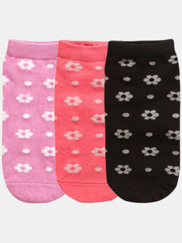 NEXT2SKIN - Women Pink Peach & Black Bloom Pattern Cotton Socks (Pack of 3)