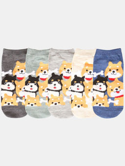 NEXT2SKIN - Women Multi-Color Puppy Pattern Cotton Socks (Pack of 5)