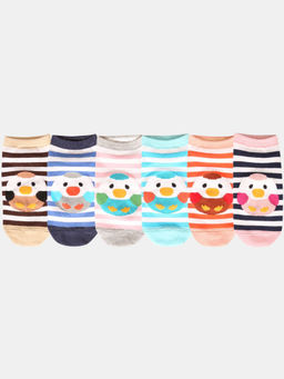 NEXT2SKIN - Women Multi-Color Striped Print Cotton Socks (Pack of 6)
