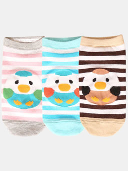 NEXT2SKIN - Women Pink Blue & Brown Striped Print Cotton Socks (Pack of 3)