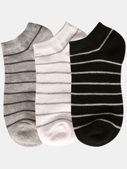 NEXT2SKIN - Women Grey White & Black Striped Print Cotton Socks (Pack of 3)