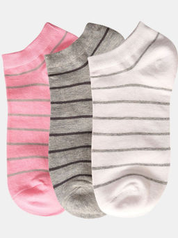 NEXT2SKIN - Women Pink Grey & White Striped Print Cotton Socks (Pack of 3)