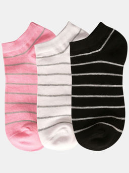 NEXT2SKIN - Women Pink White & Black Striped Print Cotton Socks (Pack of 3)