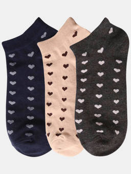 NEXT2SKIN - Women Navy Blue Beige & Black Tiny Hearts Cotton Socks (Pack of 3)
