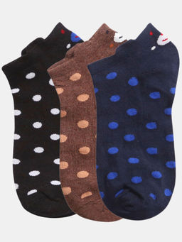 NEXT2SKIN - Women Black Brown & Navy Blue Classic Dots Cotton Socks (Pack of 3)