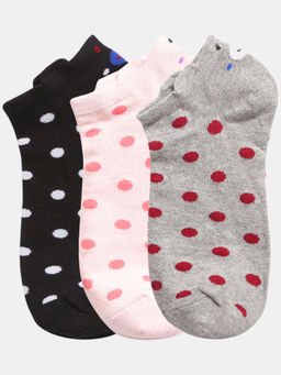 NEXT2SKIN - Women Black Pink & Grey Classic Dots Cotton Socks (Pack of 3)