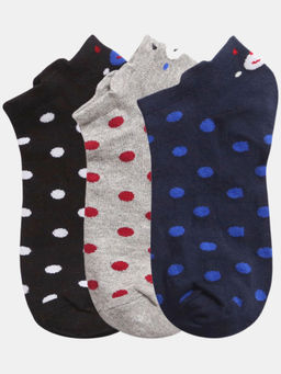 NEXT2SKIN - Women Black Grey & Navy Blue Classic Dots Cotton Socks (Pack of 3)