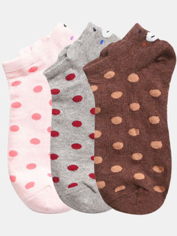 NEXT2SKIN - Women Pink Grey & Brown Classic Dots Cotton Socks (Pack of 3)