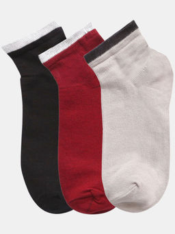 NEXT2SKIN - Women Black Maroon & Grey Solid Tone Cotton Socks (Pack of 3)