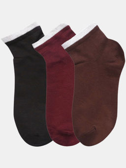 NEXT2SKIN - Women Brown Wine & Black Solid Tone Cotton Socks (Pack of 3)