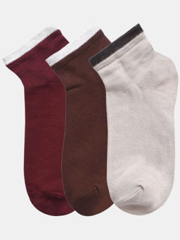 NEXT2SKIN - Women Brown Wine & Grey Solid Tone Cotton Socks (Pack of 3)