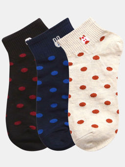 NEXT2SKIN - Women Black Navy Blue & White Polka Dots Print Cotton Socks (Pack of 3)