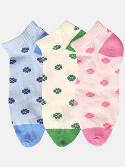 NEXT2SKIN - Women White Blue & Pink Floral Pattern Cotton Thumb Socks (Pack of 3)