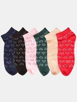 NEXT2SKIN - Women Multi-Color Heart Pattern Cotton Thumb Socks (Pack of 6)